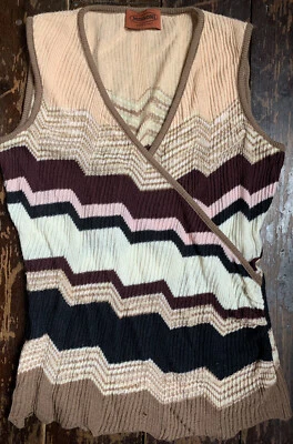 Vintage 2000s MISSONI Multicoloured Striped Wool Vest Gilet Tank Top Xs TLC - Image 1 of 4