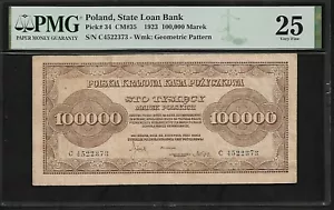 Poland 100,000 Marek 1923 PMG 25 P# 34Series C Polska Krajowa Kasa Pozyczkowa - Picture 1 of 4