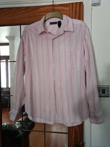 Ladies DKNY Jeans Pink White Striped Long Sleeve Cotton Shirt - Size Large - Bild 1 von 6