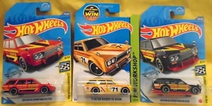 Lote de 3 vagones Datsun Bluebird 510 Hot Wheels - amarillo '71 - rojo y negro MOMO - Imagen 1 de 3