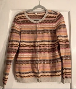 talbots fair isle cardigan Womens L Melon Orange Colors - Picture 1 of 12