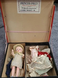 Princess Polly Doll DOMEC 1930’s Antique Composition with Trunk and Clothes - Picture 1 of 24