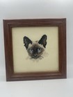 Vintage Framed Siamese Cat Needlepoint Cross Stitch Wall Art Handmade Home Decor