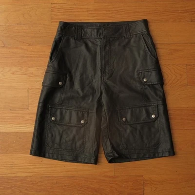 Free People A New Wave Faux Leather Cargo Shorts Black Moto Style Sz 26 Utility - Image 1 of 4