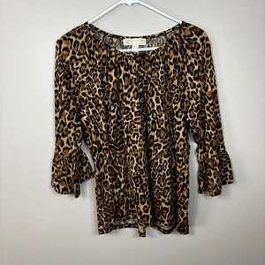 Michael Kors Peasant Top/blouse leopard Printed Brown And Black Large - Picture 1 of 10