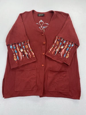 Cárdigan Bob Mackie Marrón Óxido Bordado Atrapasueños Suéter L/XL? Western Foto 1 de 4