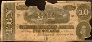 AUTHENTIC 1864 SERIES CONFEDERATE STATES OF AMERICA $10.00 NOTE T-68 CIVIL WAR- - Picture 1 of 2