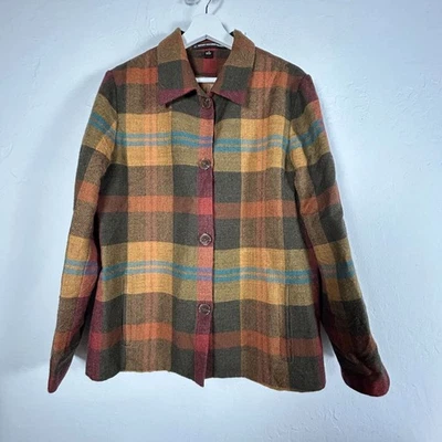 Company Ellen Tracy Womens Plaid Wool Shirt Jacket Button-Front Size 12 Brown - Image 1 of 4