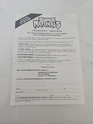 Folleto de papel paquete vintage 1987 Super Naturals Sweepstakes Tonka  Foto 1 de 2