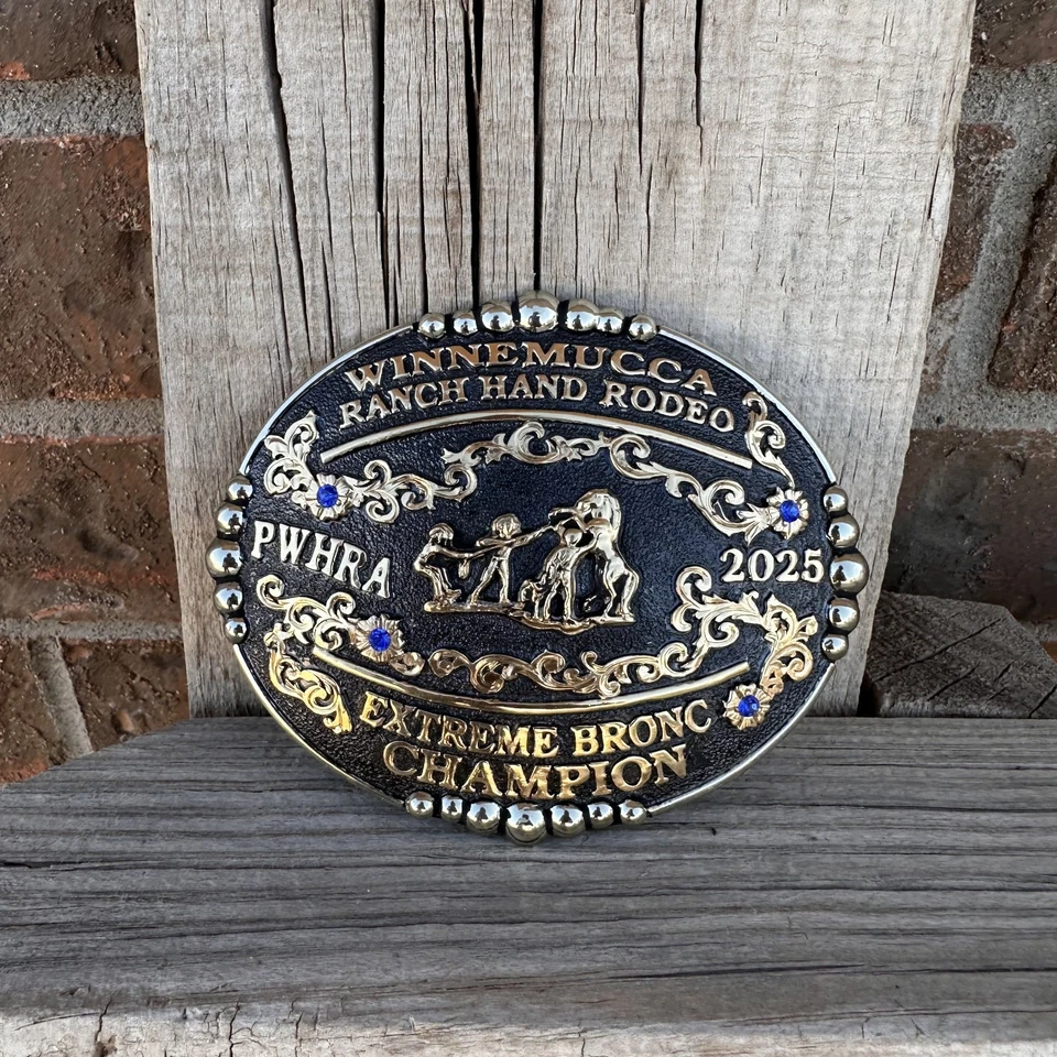 Cowboy Trophy Rodeo Style Belt Buckle with extreme bronc - Image 1 of 1