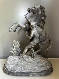 Antique Marley Horse & Trainer Equestrian Metal Spelter Statue Sculpture mounted - Picture 1 of 18