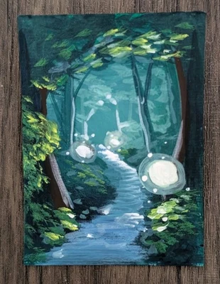 ACEO Original Art Card 2.5 x 3.5, Gouache, Fantasy, Landscape, Forest Katie Mart - Image 1 of 2