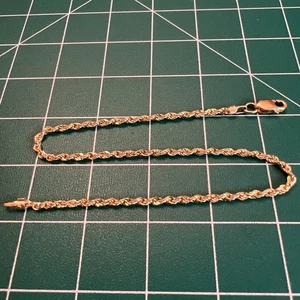 10K Yellow Gold Rope Chain 7.1” 1.6mm Bracelet Diamond Cut 0.68g Dainty - Picture 1 of 10