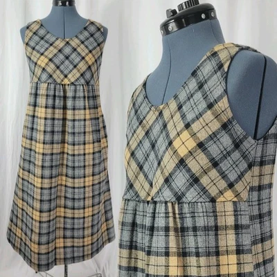 Винтажный Toni Lynn желтовато-коричневый и серый клетку шерстяная смесь джемпер с карманами размер 6 - Изображение 1 из 4