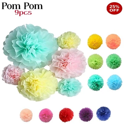 Tissue Paper Pom Poms Flower Party Wedding Birthday Baby Shower Decoration UK - Image 1 of 4