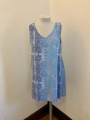 VTG Peppermint Bay Sun Dress Blue Floral Hawaiian Med Soft Rayon Summer Tank - Image 1 of 4