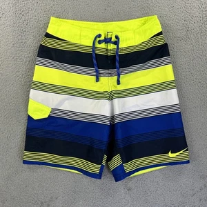 Nike Shorts Youth Boys Large Blue Yellow Striped Board Surf Swim Beach Cargo - Picture 1 of 10