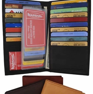 Genuine Leather Credit Card Holder Wallet 19 Card Slots + 1 ID Window - Picture 1 of 20