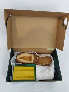 L.L.Bean Wicked Good Moccasin/Moc Slippers - US 7, Suede, Fur, Brown