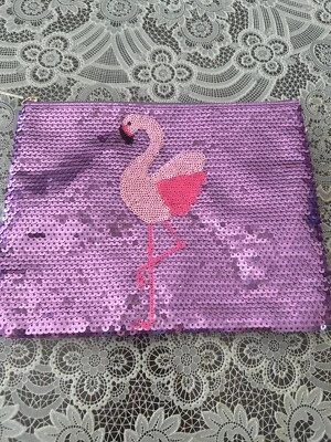 Bolsa de cosméticos Tarte rosa flamenco púrpura lentejuelas bolsa con cremallera 7,5 x 9,5 Foto 1 de 4