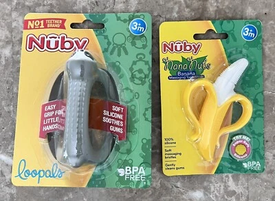 Nuby NanaNubs Baby Banana Teething Toothbrush and Sloth Loopals Teether 3+ Month - Image 1 of 4