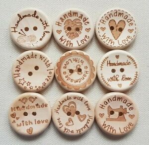 20mm coco botones de madera natural Handmade Love corazón madera botón botones Wooden Buttons