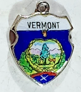 Vintage Sterlingsilber EMAILLIERT VERMONT SCHILD Charm für Charm Armband, 0,86g - Bild 1 von 2