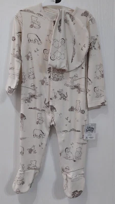 3-6 Month Disney Baby Winnie The Pooh Sleepsuit & Hat 2pc Set Character Babygrow - Image 1 of 4