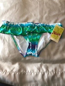HOBIE Ruffle Flirt Skirt Bikini Aqua Green Purple Tie Dye Ladies Large Swimsuit - Picture 1 of 4