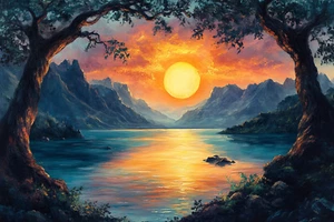 Landscape Sunset Oil Painting Wall Art Print Canvas Artprint Home Decor Painting - Picture 1 of 3