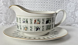 Royal Doulton Tapestry Gravy Boat & Underplate Fruit & Flowers Gold Rimmed Eng - Picture 1 of 19