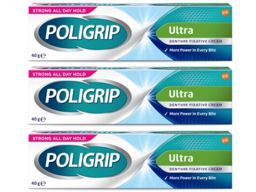 3x Poligrip Ultra Denture Fixative Cream 40g Polygrip zinc free - Mint Flavour