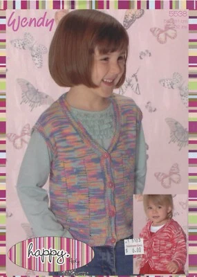 Wendy Knitting Pattern 5538 Happy Cardigan & Vest Child 2-13 yrs - Image 1 of 2
