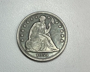 1859-S Seated Liberty Silver Dollar $1 (Engraved on Reverse Very Tough Coin #204 - Picture 1 of 2
