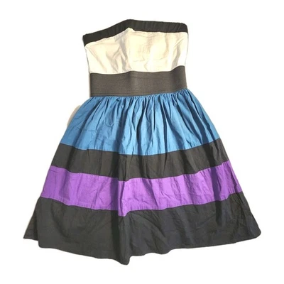 Vintage Y2K Ruby Rox Striped Mini Strapless Halter Dress Sz 3 Elastic Waist USA  - Image 1 of 4