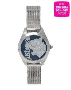 RRP €175 JUST CAVALLI Stainless Steel Wristwatch Tiger Head Water-Resistant - Picture 1 of 6