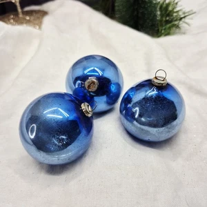 Lotto 3 Ornamenti Natalizi Vintage Vetro Mercurio - Blu - Giappone 2"dia - Foto 1 di 13