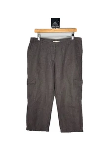 Eileen Fisher 100% Linen Wide Leg Crop Pant High Rise Size 8 DEEP OLIVE - Picture 1 of 3