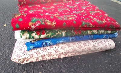 Vintage Holiday Fabric Lot 10+ Yards VIP Print Cranston Print Works Holly Berry - Image 1 of 4
