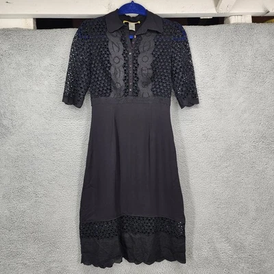 Catherine Malandrino Women's Medium Black Lace Overlay Button Front Midi Dress - Image 1 of 4