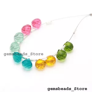 Sky Apatite+London Topaz+Pink Tourmaline Hydro Quartz 9-10MM Gemstone 10 pc Set - Picture 1 of 9
