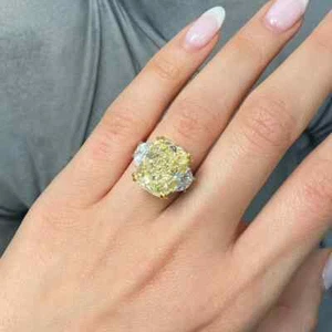 5Ct Fancy Vivid Yellow Elongated Cushion Cut Lab-Grown Diamond Ring 14k Gold - Picture 1 of 12