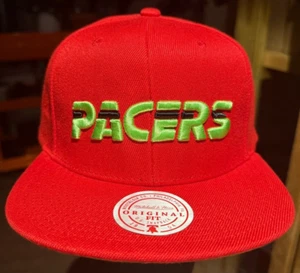Indiana Pacers NBA Mitchell & Ness Reverse Grinch Snapback Hat Red/Green - Picture 1 of 7