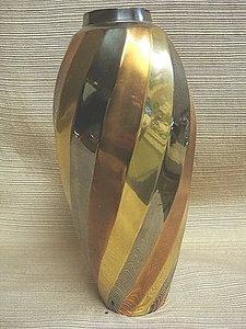 Vintage Tri-Color Metal Vase - INDIA - Siver / Gold / Copper - Picture 1 of 9