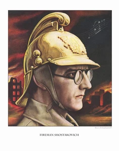 Feuerwehrmann Schostakowitsch Kunstdruck 11x14 Time Mag Cover 1942 Leningrader Symphonie - Bild 1 von 2