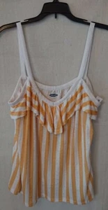 Women's Soft Flowing Yellow & White Striped Old Navy Ruffle Strap Top - Picture 1 of 4