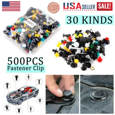 500/set Clips Car Body Plastic Push Pin Rivet Trim Moulding Fastener Kit - Image 1 of 4