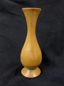 Unique Vintage Hand Carved Engraved Floral Wooden Etched Small Vase 4.5" Brown - Picture 1 of 4