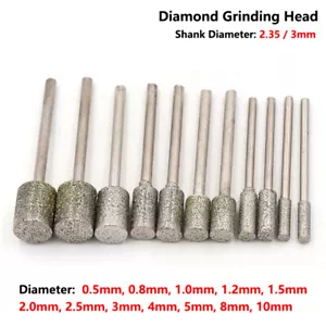 0.5mm-10mm Diamond Grinding Head Burr Bits Shank 2.35/3mm For Dremel Rotary Tool - Picture 1 of 6