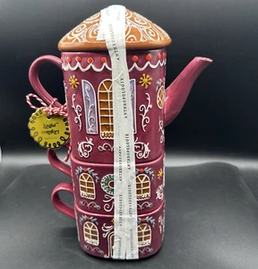 Anthropologie Ginger Ceramic Stoneware Tea For 2 Teapot Mug Set Stackable NEW - Picture 1 of 13